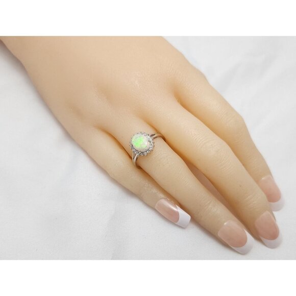 Beautiful 14K Karat Solid White Gold Designer White Opal & Diamond Ring - Size 7 - Picture 12 of 16